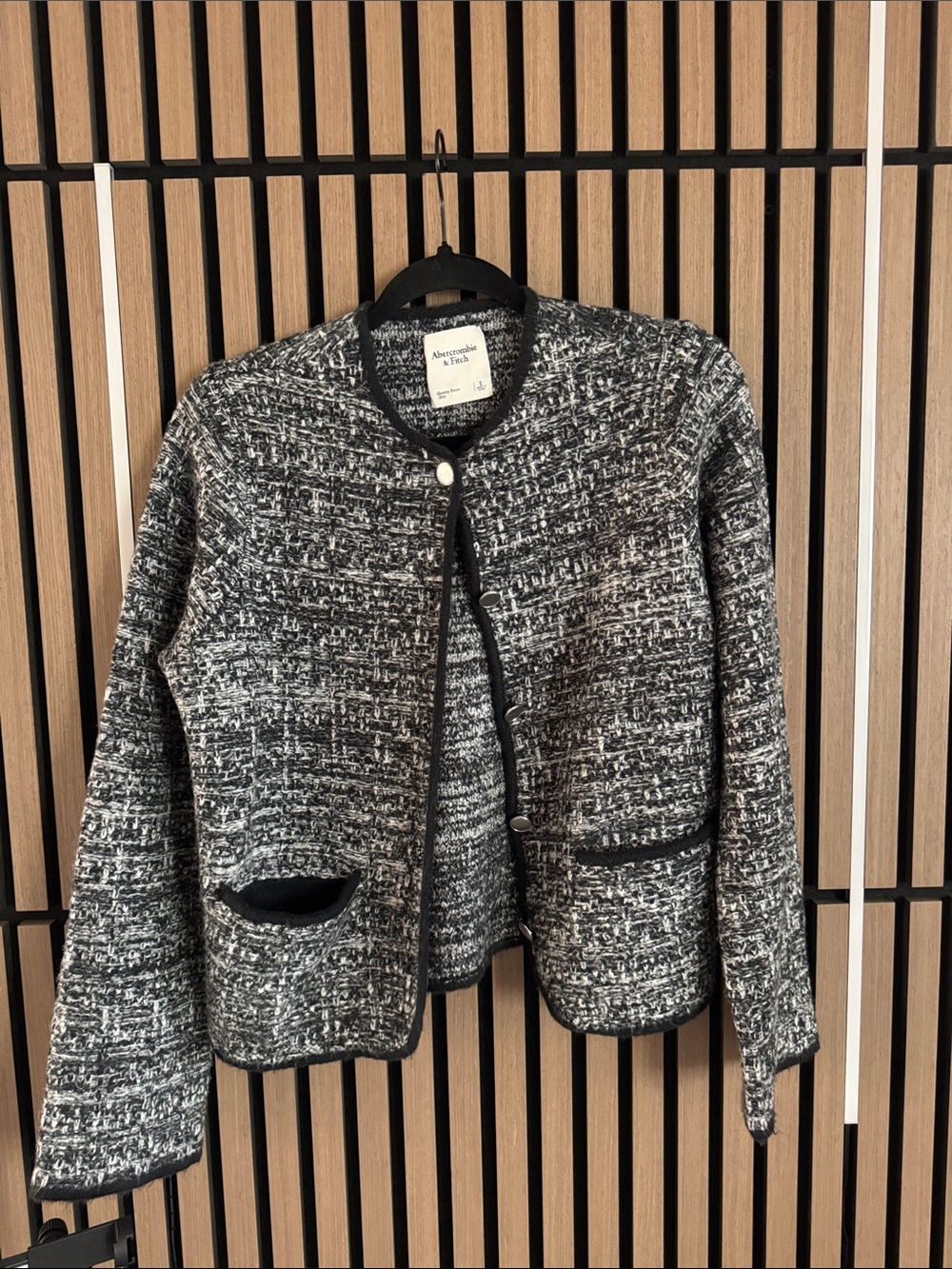Abercrombie & Fitch Black and White Tweed Collarless Jacket